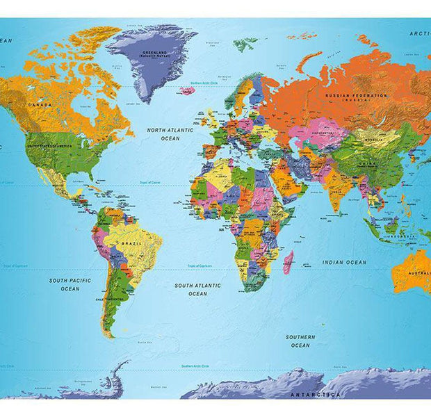 Peel & Stick World Map Wall Mural - World Map Colourful - Removable Wall Decals