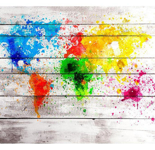 Peel & Stick World Map Wall Mural - World Map Ink Splashes - Removable Wall Decals