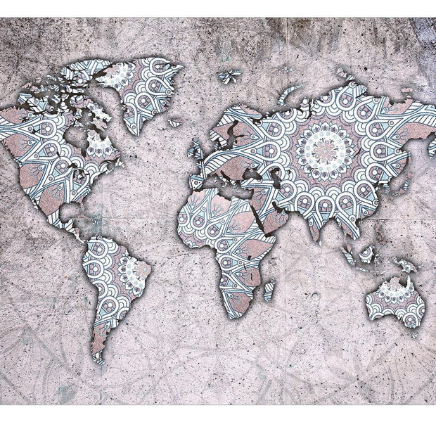 Peel & Stick World Map Wall Mural - World Map Mandala - Removable Wall Decals