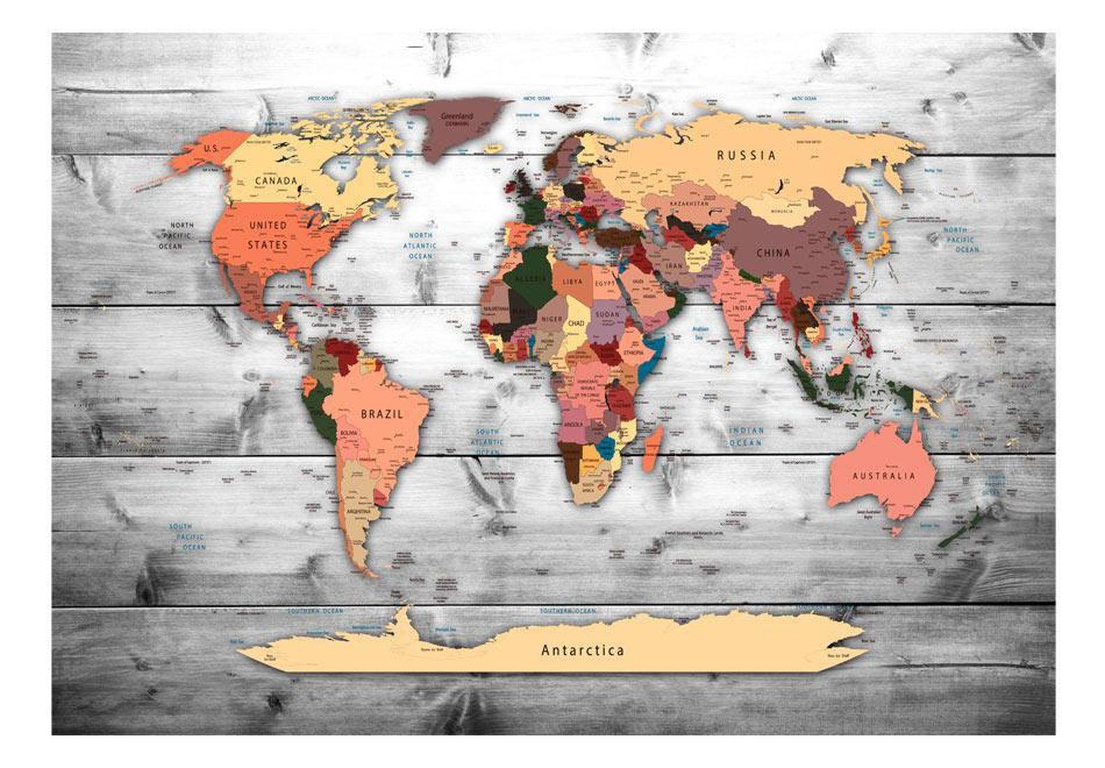 Peel & Stick World Map Wall Mural - World Map Neutral Colors - Removable Wall Decals
