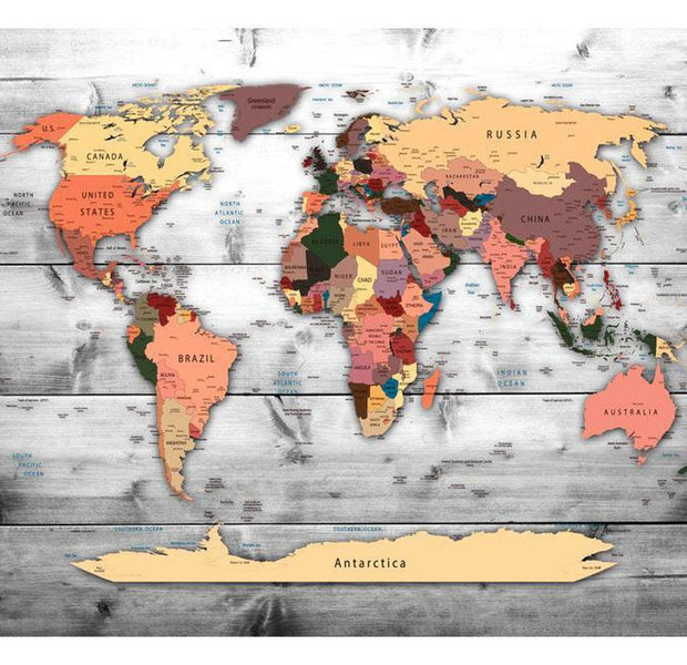 Peel & Stick World Map Wall Mural - World Map Neutral Colors - Removable Wall Decals