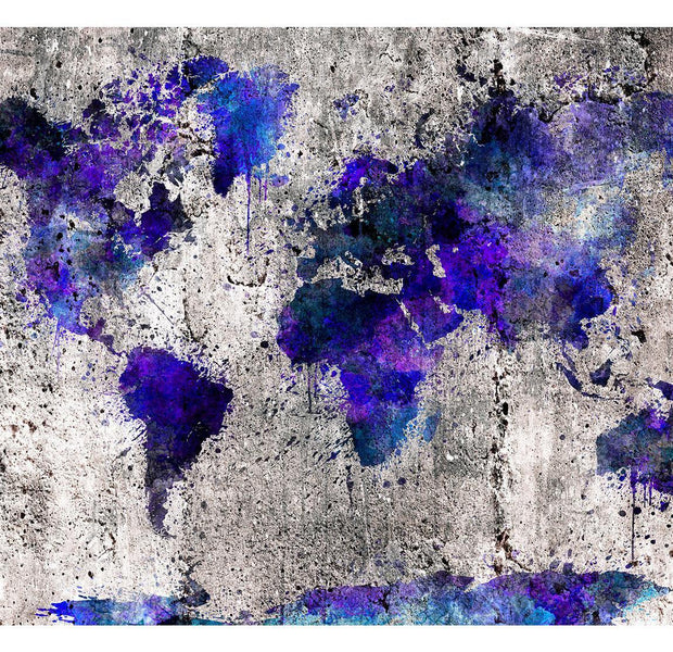Peel & Stick World Map Wall Mural - World Map Purple Ink - Removable Wall Decals