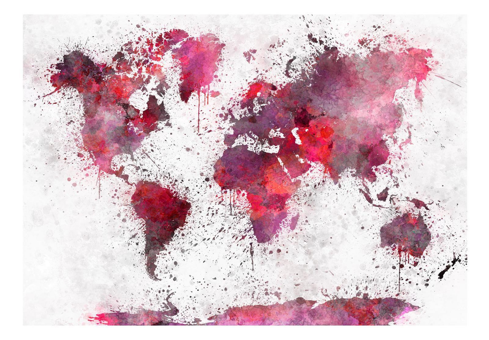 Peel & Stick World Map Wall Mural - World Map Red Splashes - Removable Wall Decals