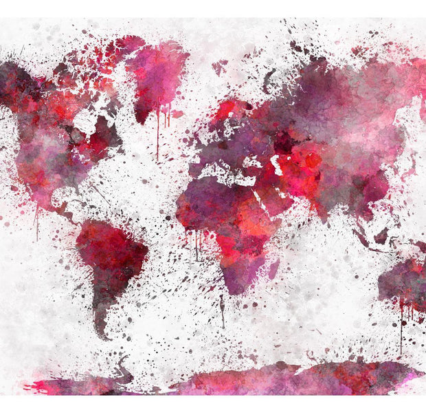 Peel & Stick World Map Wall Mural - World Map Red Splashes - Removable Wall Decals