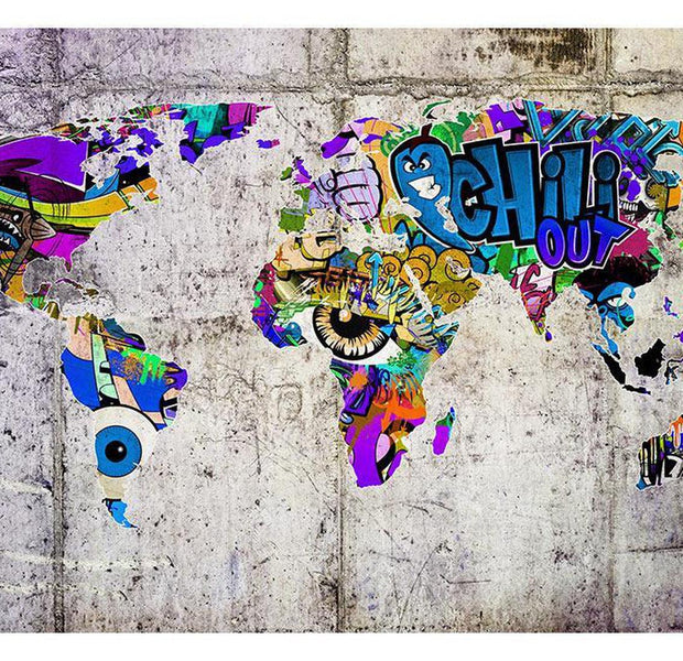 Peel & Stick World Map Wall Mural - World Map Street Art - Removable Wall Decals