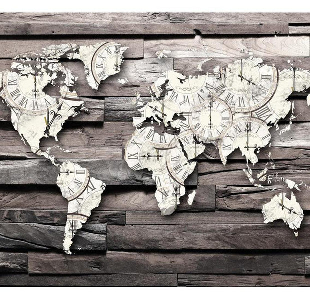 Peel & Stick World Map Wall Mural - World Map Time - Removable Wall Decals
