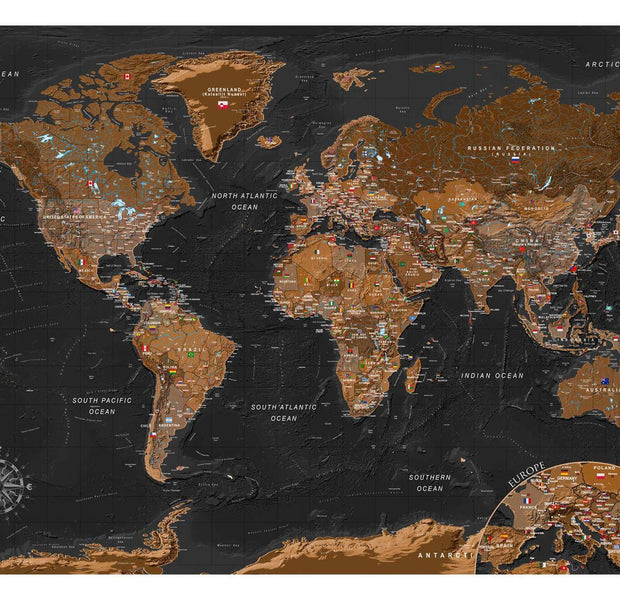 Peel & Stick World Map Wall Mural - World Map With Flags - Removable Wall Decals