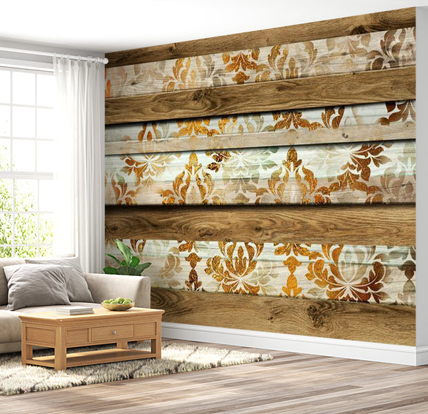 Peel & Stick XXL Wall Mural - Baroque on Wood - Removable Wall Decals