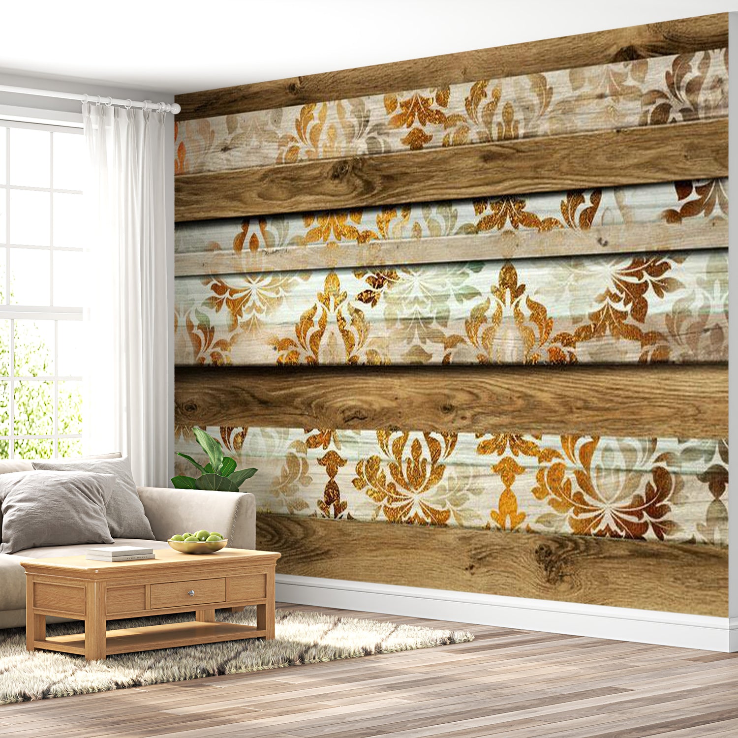 Peel & Stick XXL Wall Mural - Baroque on Wood - Removable Wall Decals