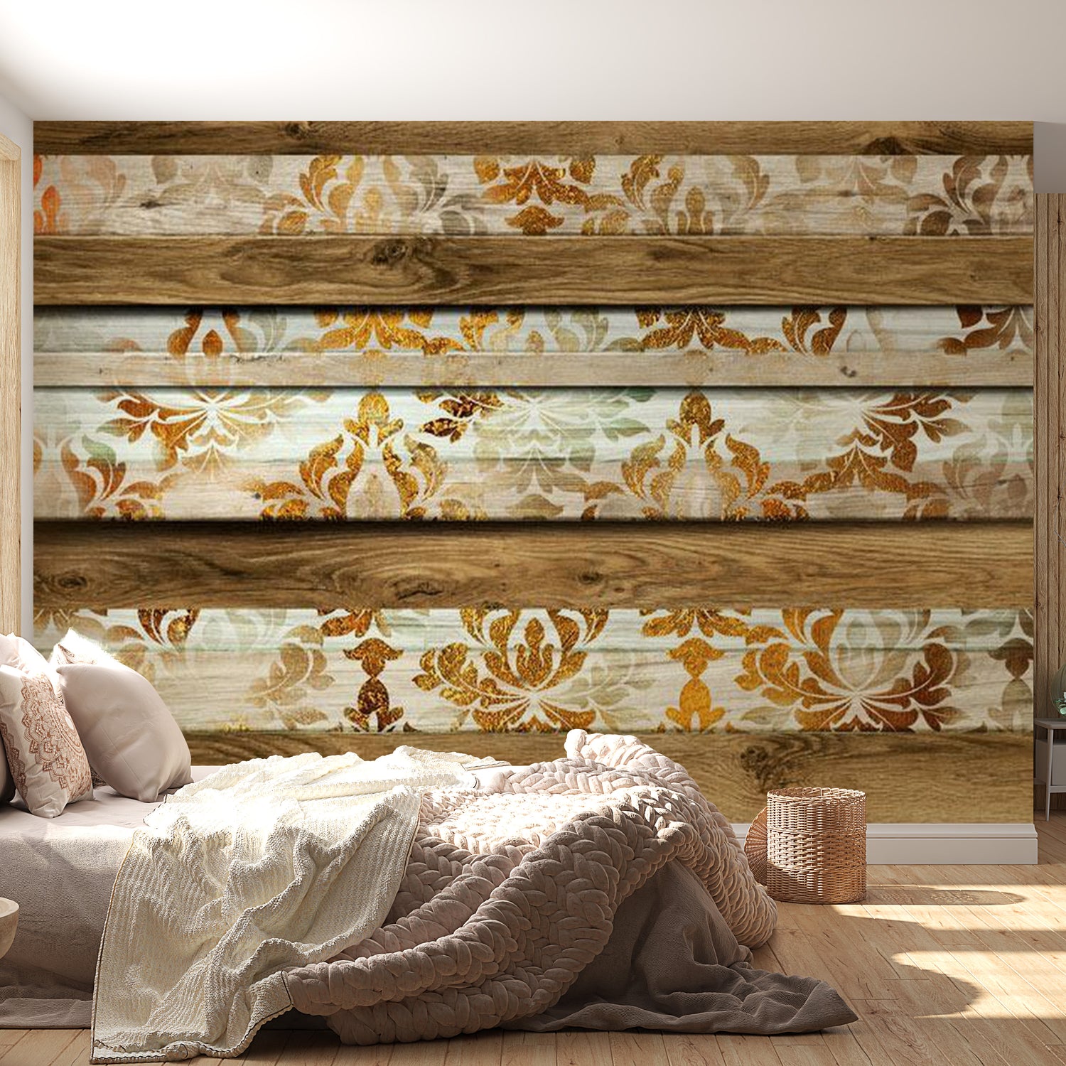 Peel & Stick XXL Wall Mural - Baroque on Wood - Removable Wall Decals