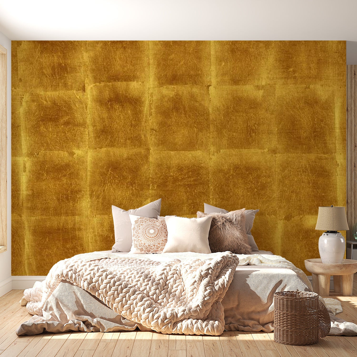 Peel & Stick XXL Wall Mural - Golden Abstract Tiles - Removable Wall Decals