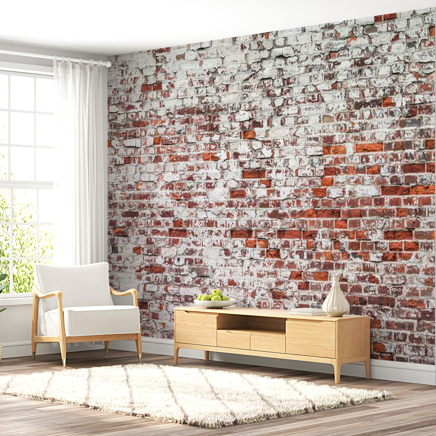 Peel & Stick XXL Wall Mural - Red White Brick Wall - Removable Wall Decals
