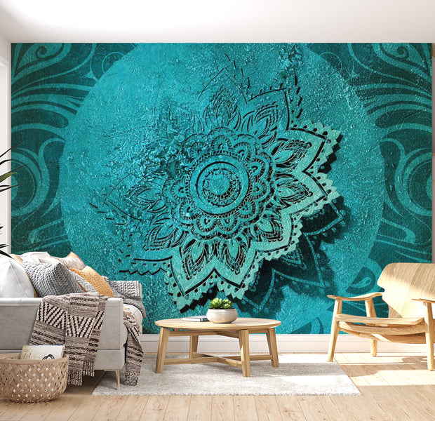 Peel & Stick Mandala Wall Mural - Azure Flower Mandala - Removable Wall Decals