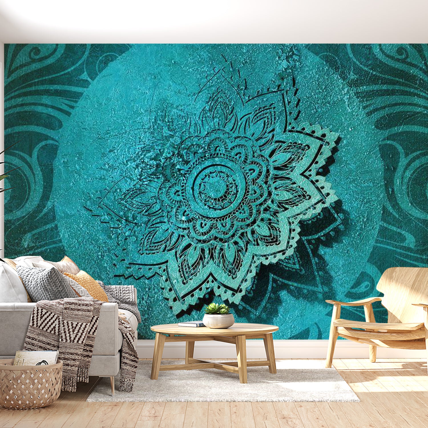 Peel & Stick Mandala Wall Mural - Azure Flower Mandala - Removable Wall Decals