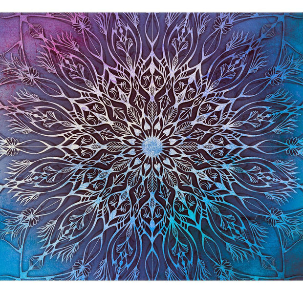 Peel & Stick Mandala Wall Mural - Blue Batik Mandala - Removable Wall Decals