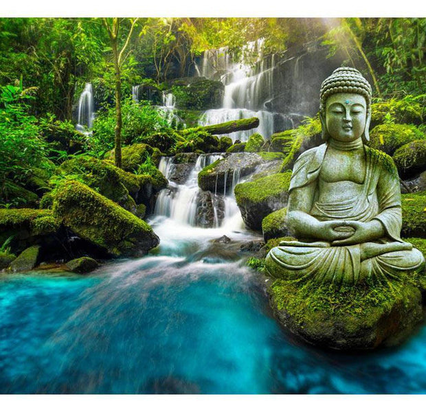 Peel & Stick Zen Wall Mural - Buddha And Waterfall - Removable Wall Decals