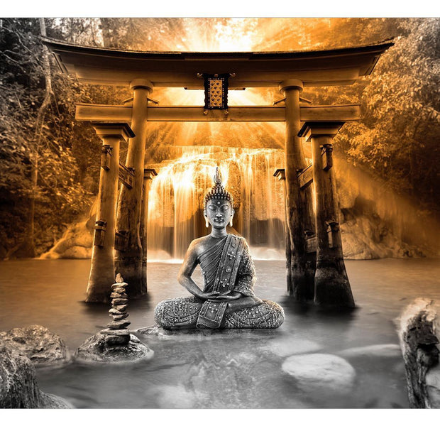 Peel & Stick Zen Wall Mural - Buddha Temple Orange - Removable Wall Decals