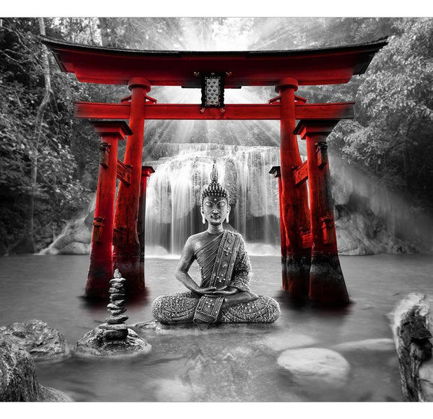 Peel & Stick Zen Wall Mural - Buddha Temple Red - Removable Wall Decals