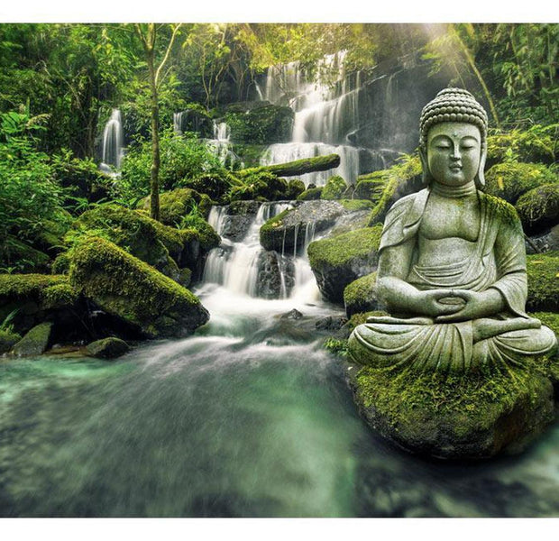 Peel & Stick Zen Wall Mural - Buddha Waterfall Of Harmony - Removable Wall Decals