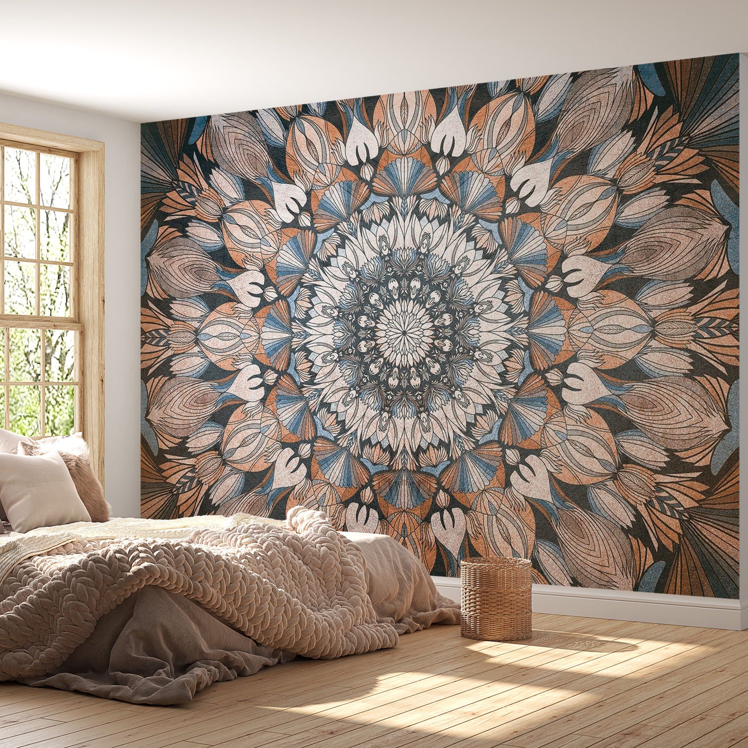 Peel & Stick Mandala Wall Mural - Boho Geometric Mandala - Removable Wall Decals