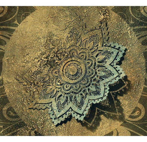 Peel & Stick Mandala Wall Mural - Golden Green Mandala - Removable Wall Decals
