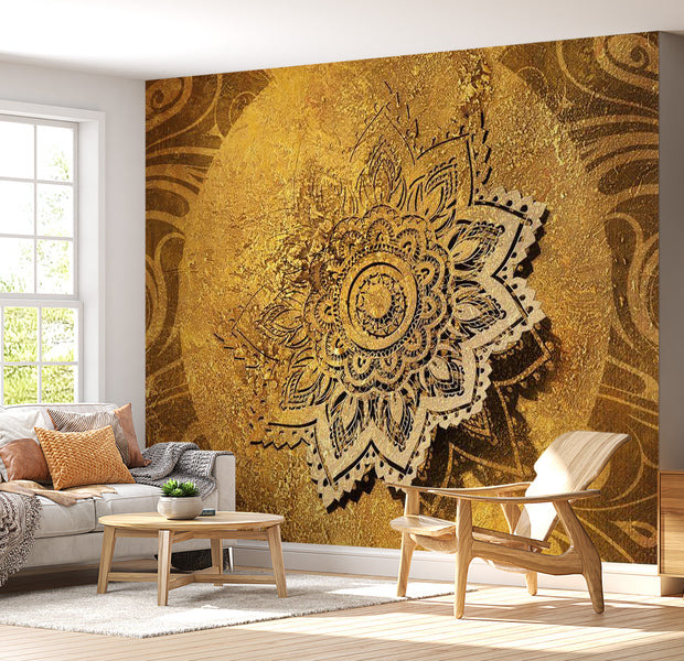 Peel & Stick Mandala Wall Mural - Golden Mandala - Removable Wall Decals
