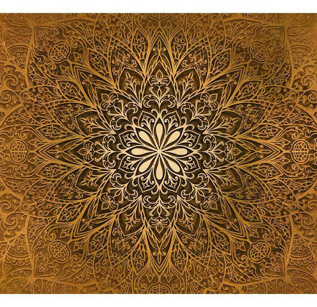 Peel & Stick Mandala Wall Mural - Golden Orange Mandala - Removable Wall Decals