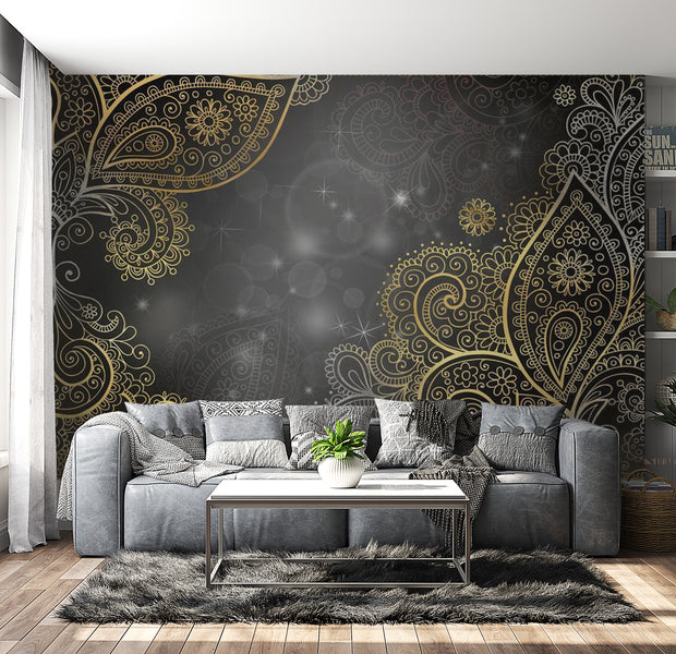 Peel & Stick Mandala Wall Mural - Golden Oriental Mandala - Removable Wall Decals
