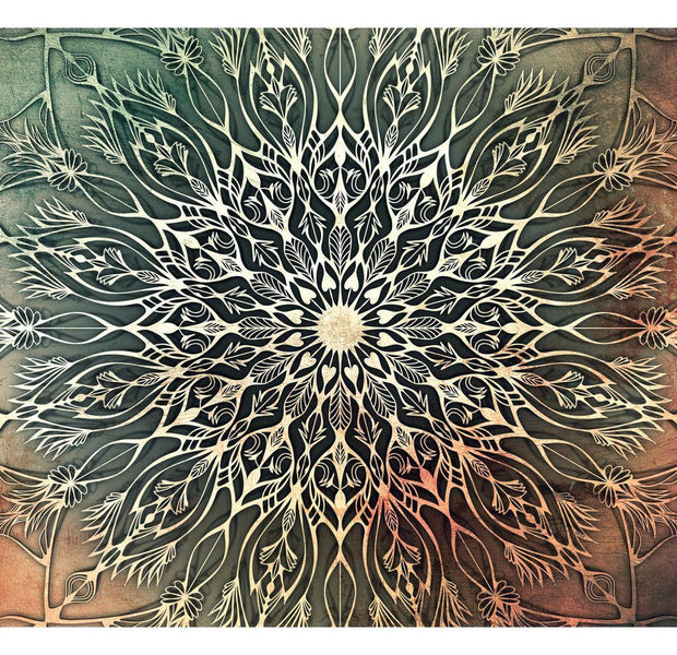 Peel & Stick Mandala Wall Mural - Green Batik Mandala - Removable Wall Decals