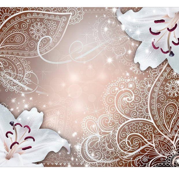 Peel & Stick Mandala Wall Mural - Mandala And Flowers Bronze - Removable Wall Decals