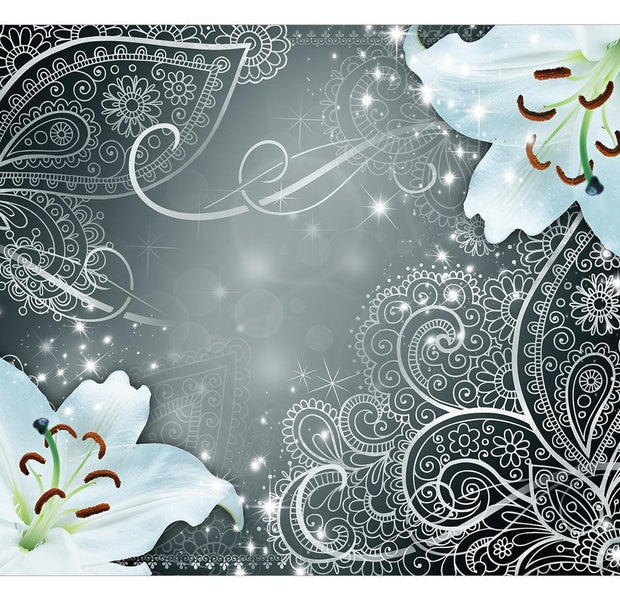 Peel & Stick Mandala Wall Mural - Mandala And Flowers Grey - Removable Wall Decals