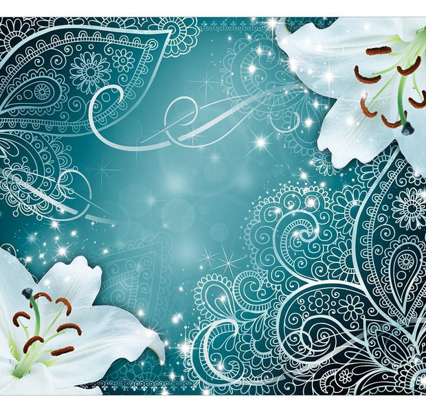 Peel & Stick Mandala Wall Mural - Mandala And Flowers Turquoise - Removable Wall Decals