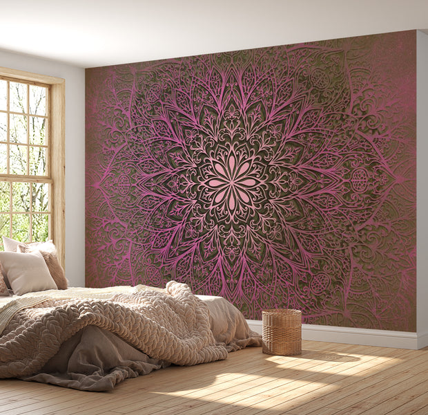 Peel & Stick Mandala Wall Mural - Pink Mandala Of Love - Removable Wall Decals