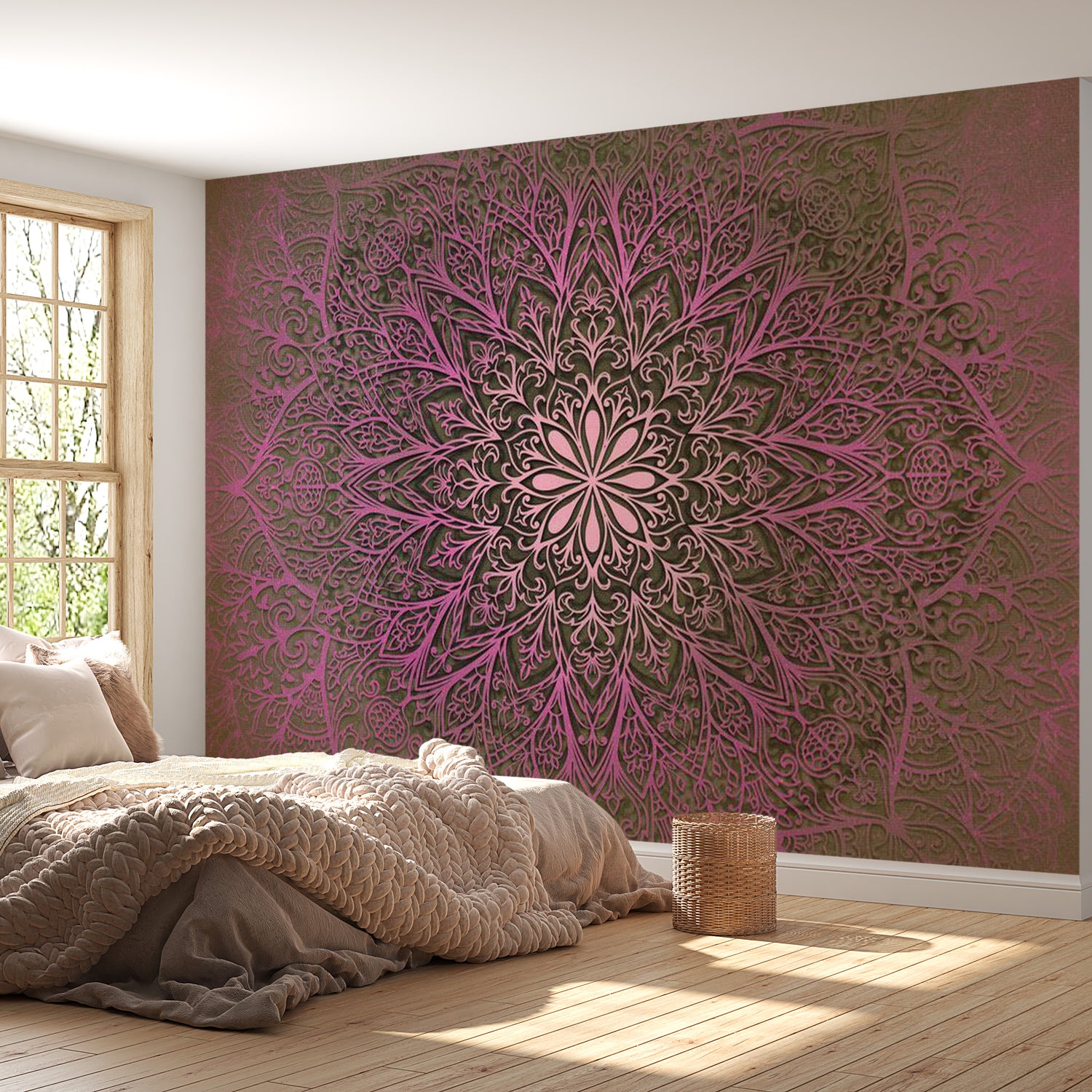 Peel & Stick Mandala Wall Mural - Pink Mandala Of Love - Removable Wall Decals