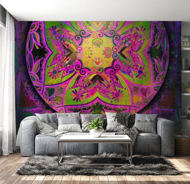 Peel & Stick Mandala Wall Mural - Mandala Pink Expression - Removable Wall Decals