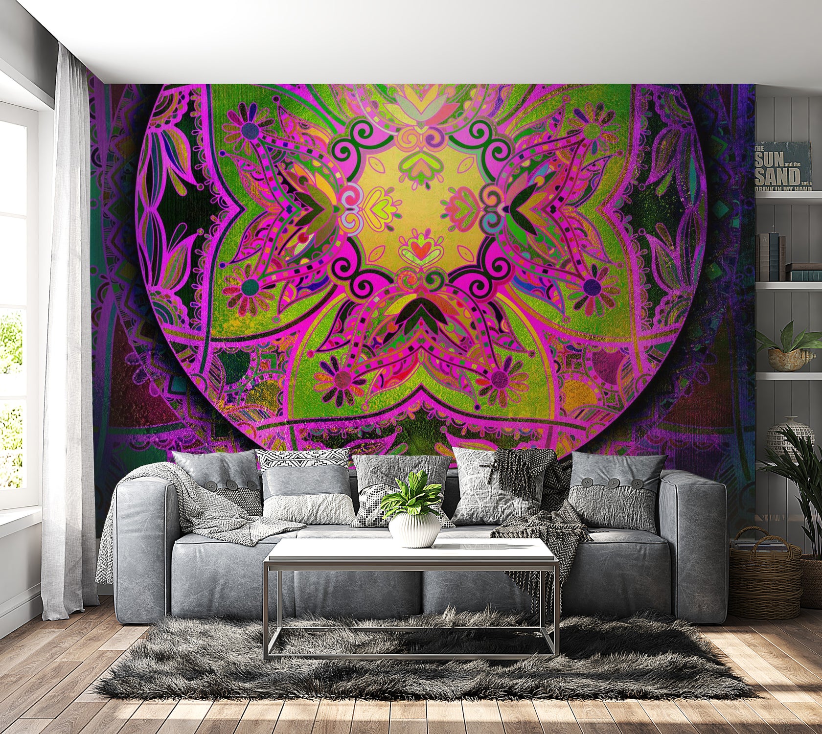 Peel & Stick Mandala Wall Mural - Mandala Pink Expression - Removable Wall Decals