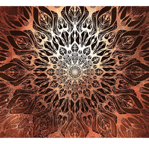 Peel & Stick Mandala Wall Mural - Orange Black Mandala - Removable Wall Decals