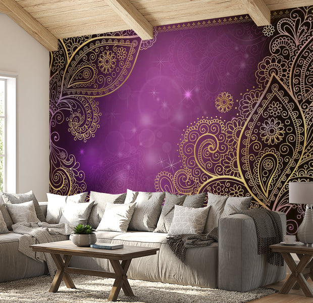 Peel & Stick Mandala Wall Mural - Oriental Purple Mandala - Removable Wall Decals