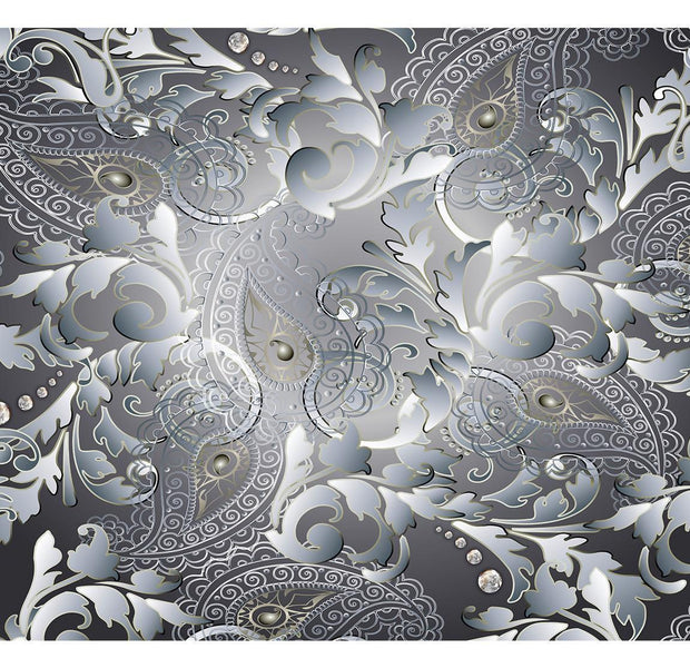Peel & Stick Mandala Wall Mural - Oriental Silver Mandala - Removable Wall Decals