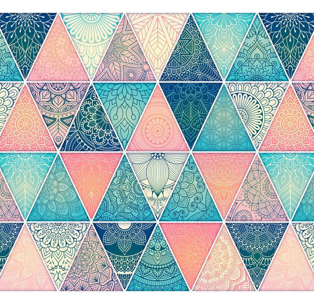 Peel & Stick Mandala Wall Mural - Oriental Triangle Mandala - Removable Wall Decals