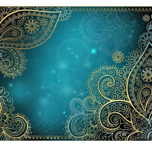 Peel & Stick Mandala Wall Mural - Oriental Turquoise Mandala - Removable Wall Decals