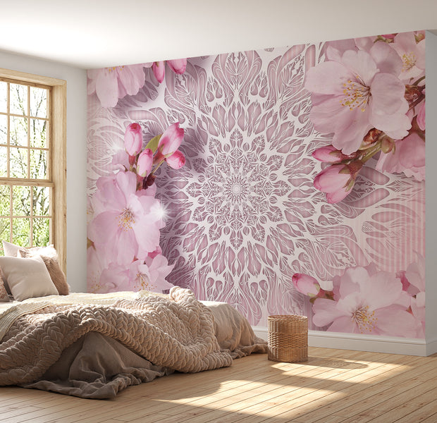 Peel & Stick Mandala Wall Mural - Pastel Mandala With Flowers - Removable Wall Decals