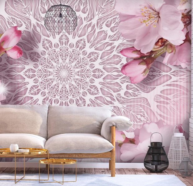 Peel & Stick Mandala Wall Mural - Pastel Mandala With Flowers - Removable Wall Decals