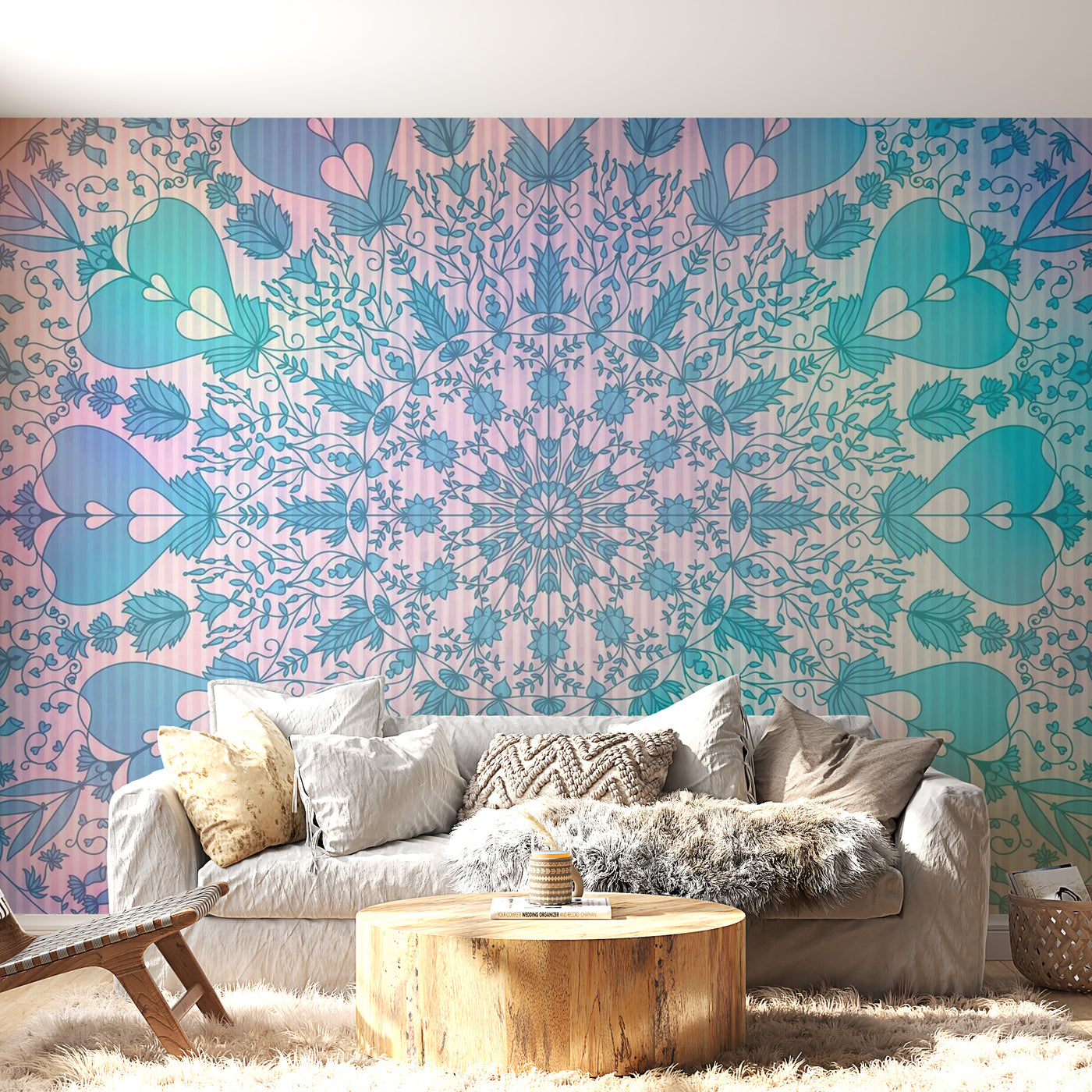 Peel & Stick Mandala Wall Mural - Pink Blue Mandala - Removable Wall Decals