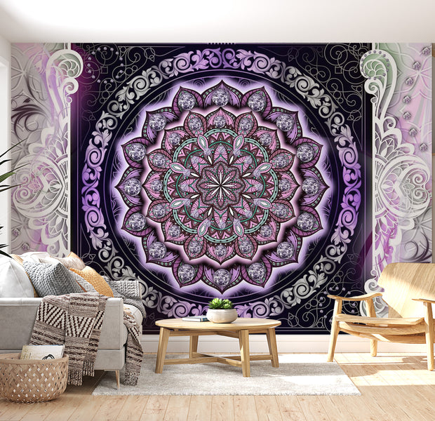 Peel & Stick Mandala Wall Mural - Stained Glass Mandala - Removable Wall Decals