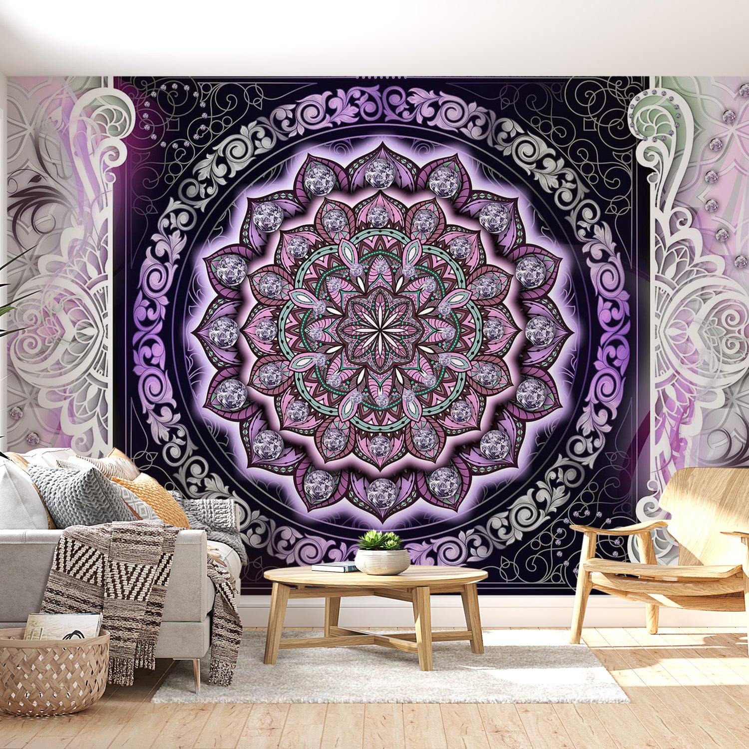 Peel & Stick Mandala Wall Mural - Stained Glass Mandala - Removable Wall Decals