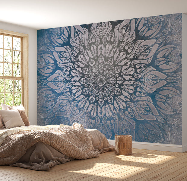 Peel & Stick Mandala Wall Mural - Vintage Blue Mandala - Removable Wall Decals