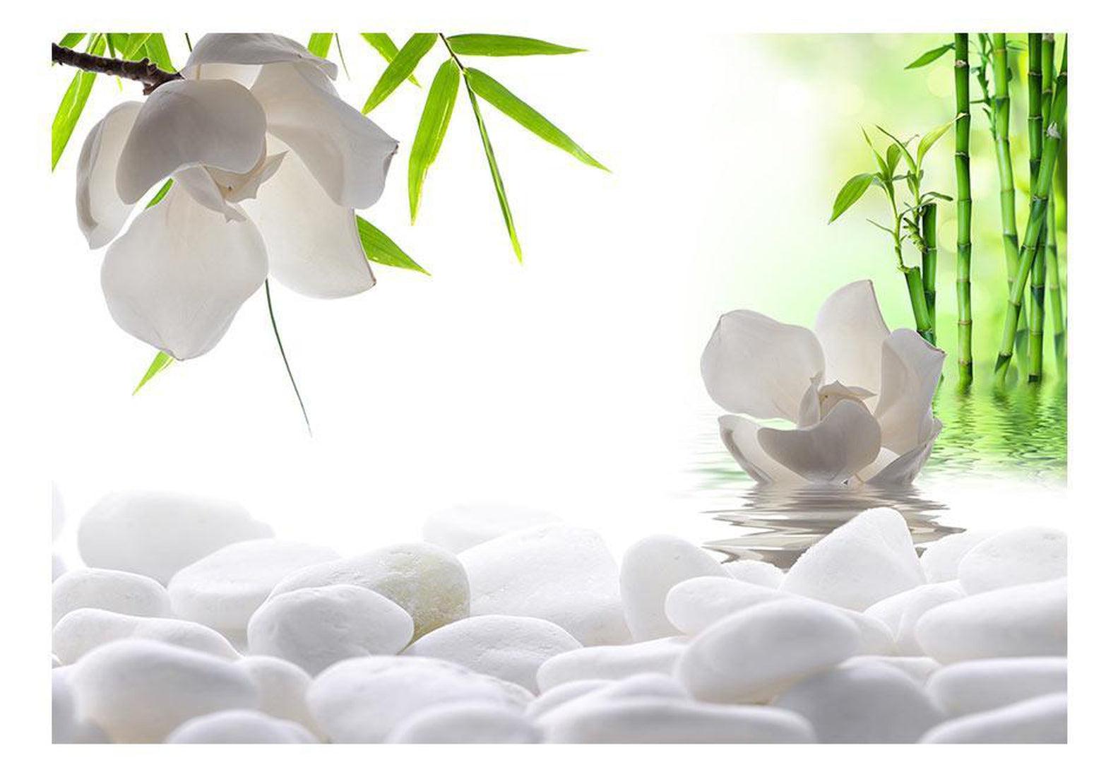 Peel & Stick Zen Wall Mural - White Stones And Bamboo - Removable Wall Decals