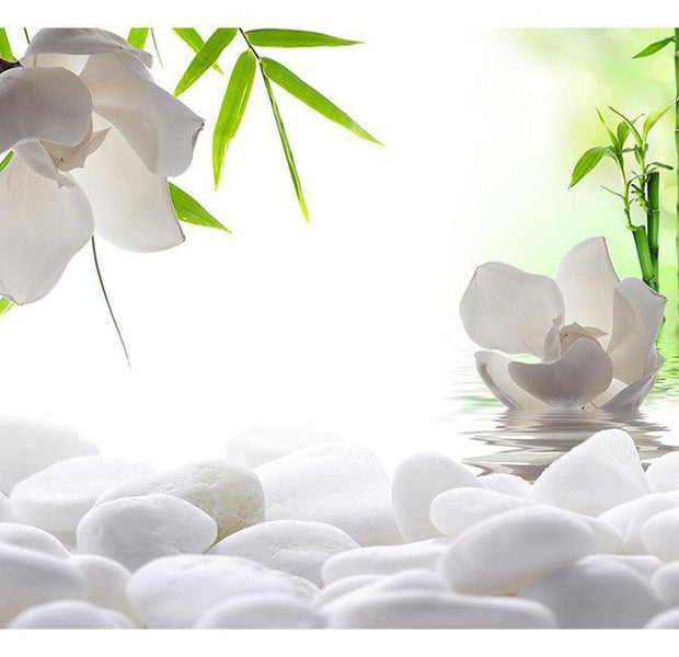 Peel & Stick Zen Wall Mural - White Stones And Bamboo - Removable Wall Decals
