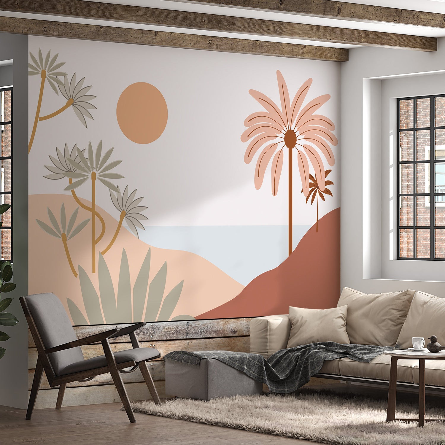 Tropical Wallpaper Wall Mural - Mid Century Sea View-Tiptophomedecor